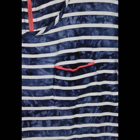 BOAT HOUSE BEACHWEAR SIZE M BLUE WHITE STRIPE COVER UP WOMENS POCKET FRONT - Picture 4 of 7